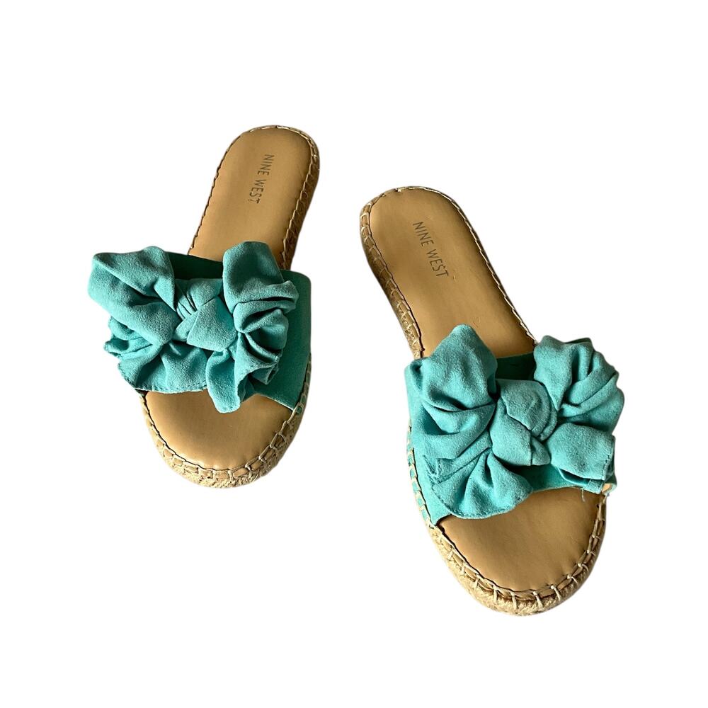 Nine West Teal Ribbon Espadrille Sandals: Y2K, Modern
